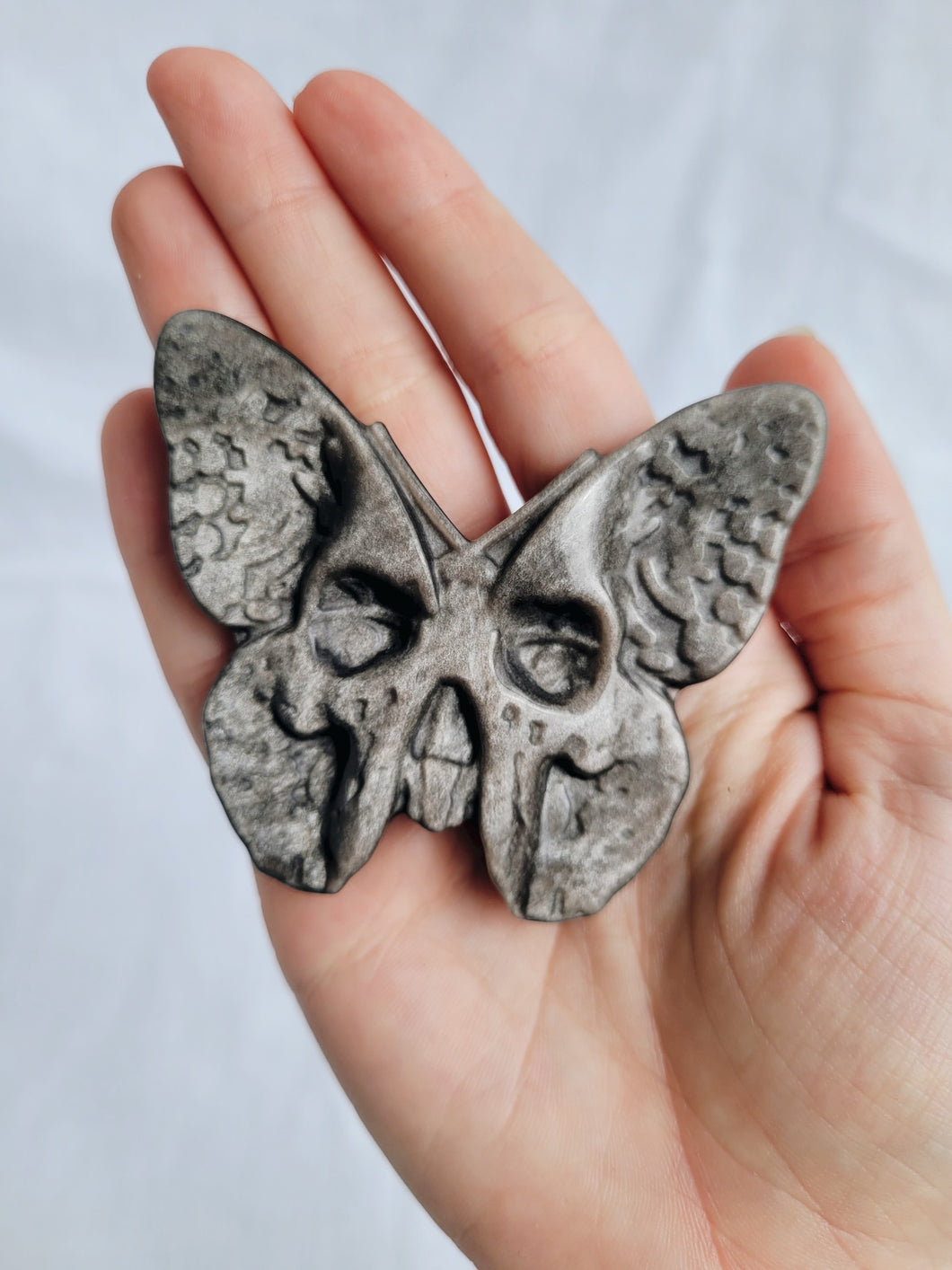 Silver Sheen Obsidian Butterfly Skull